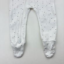 Load image into Gallery viewer, Unisex purebaby, white organic cotton zip coverall, polka dots, EUC, size 000,  