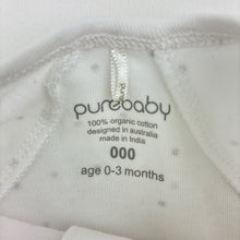 Load image into Gallery viewer, Unisex purebaby, white organic cotton zip coverall, polka dots, EUC, size 000,  