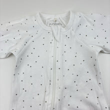 Load image into Gallery viewer, Unisex purebaby, white organic cotton zip coverall, polka dots, EUC, size 000,  