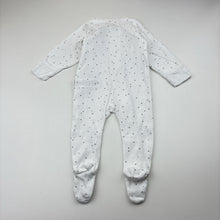 Load image into Gallery viewer, Unisex purebaby, white organic cotton zip coverall, polka dots, EUC, size 000,  