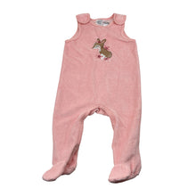 Load image into Gallery viewer, Girls Ollie's Place, pink cotton blend velour romper, embroidered, EUC, size 00,  