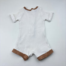 Load image into Gallery viewer, Unisex MINI ZALI, white cotton blend ribbed romper, FUC, size 00,  