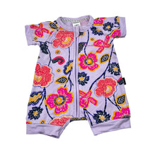Load image into Gallery viewer, Girls Bonds, floral stretch cotton zip wondersuit / romper, marks at neck, FUC, size 000,  
