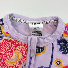 Load image into Gallery viewer, Girls Bonds, floral stretch cotton zip wondersuit / romper, marks at neck, FUC, size 000,  