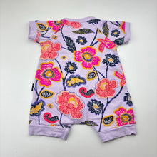 Load image into Gallery viewer, Girls Bonds, floral stretch cotton zip wondersuit / romper, marks at neck, FUC, size 000,  