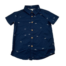 Load image into Gallery viewer, Boys Anko, navy cotton short sleeve shirt, paper aeroplanes, EUC, size 3,  