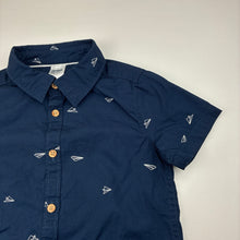 Load image into Gallery viewer, Boys Anko, navy cotton short sleeve shirt, paper aeroplanes, EUC, size 3,  