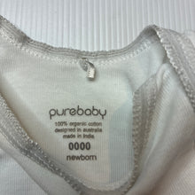 Load image into Gallery viewer, Unisex purebaby, white organic cotton long sleeve bodysuit, FUC, size 0000,  