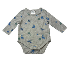 Load image into Gallery viewer, Boys Anko, grey stretch cotton long sleeve bodysuit, dinosaur, GUC, size 0000,  