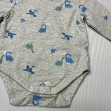 Load image into Gallery viewer, Boys Anko, grey stretch cotton long sleeve bodysuit, dinosaur, GUC, size 0000,  