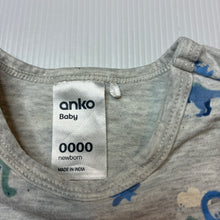Load image into Gallery viewer, Boys Anko, grey stretch cotton long sleeve bodysuit, dinosaur, GUC, size 0000,  