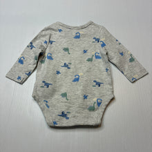 Load image into Gallery viewer, Boys Anko, grey stretch cotton long sleeve bodysuit, dinosaur, GUC, size 0000,  