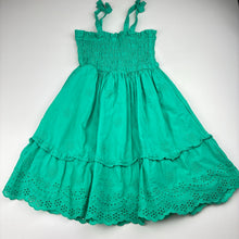 Load image into Gallery viewer, Girls Anko, green cotton floral broderie dress, *marks back skirt*, FUC, size 5, L: 64cm