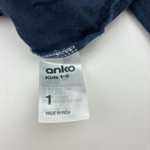 Load image into Gallery viewer, Unisex Anko, plain navy cotton long sleeve t-shirt, GUC, size 1,  