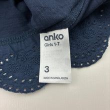Load image into Gallery viewer, Girls Anko, navy cotton top, broderie sleeves, EUC, size 3,  