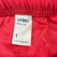 Load image into Gallery viewer, Boys Anko, red board shorts, elasticated, GUC, size 1,  