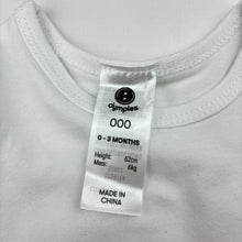 Load image into Gallery viewer, Unisex Dymples, white stretch cotton bodysuit, EUC, size 000,  