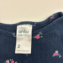 Load image into Gallery viewer, Girls Anko, navy cotton floral pointelle long sleeve top, GUC, size 2,  