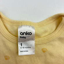 Load image into Gallery viewer, Unisex Anko, yellow cotton bodysuit, seashells, EUC, size 1,  