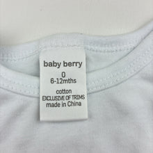 Load image into Gallery viewer, Unisex Baby Berry, white cotton long sleeve bodysuit, EUC, size 0,  