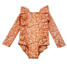 Load image into Gallery viewer, Girls FERNLEIGH AVENUE, floral zip long sleeve swim one-piece, EUC, size 2,  