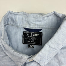 Load image into Gallery viewer, Boys Indie, blue cotton / linen short sleeve shirt, GUC, size 12,