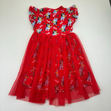 Load image into Gallery viewer, Girls Bluey, cotton blend tulle Christmas dress, GUC, size 5, L: 59.5cm