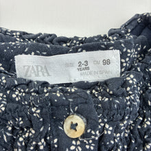 Load image into Gallery viewer, Girls Zara, navy viscose floral long sleeve dress, EUC, size 2-3, L: 43cm