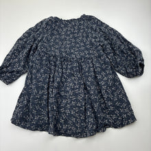 Load image into Gallery viewer, Girls Zara, navy viscose floral long sleeve dress, EUC, size 2-3, L: 43cm