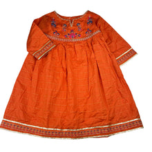 Load image into Gallery viewer, Girls Minnie Minors, orange floral embroidered long sleeve dress, EUC, size 2-3, L: 53cm