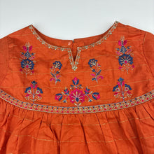 Load image into Gallery viewer, Girls Minnie Minors, orange floral embroidered long sleeve dress, EUC, size 2-3, L: 53cm