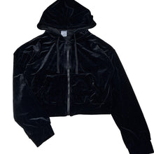 Load image into Gallery viewer, Girls Miss Mango, black cropped velour zip hoodie, GUC, size 14,