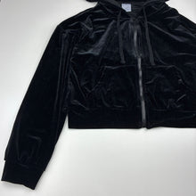 Load image into Gallery viewer, Girls Miss Mango, black cropped velour zip hoodie, GUC, size 14,