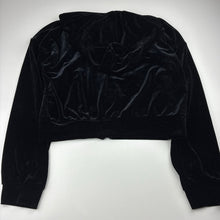 Load image into Gallery viewer, Girls Miss Mango, black cropped velour zip hoodie, GUC, size 14,