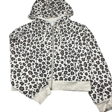 Load image into Gallery viewer, Girls Miss Mango, cotton blend zip fleece lined hoodie, leopard print, GUC, size 16,
