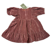 Load image into Gallery viewer, Girls H&amp;M, pink crushed velour dress, NEW, size 0, L: 43cm