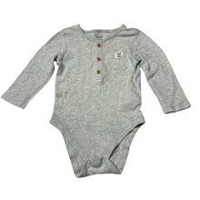 Load image into Gallery viewer, Unisex M&amp;S, grey cotton long sleeve henley bodysuit, GUC, size 0,