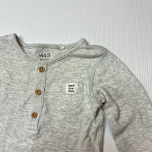Load image into Gallery viewer, Unisex M&amp;S, grey cotton long sleeve henley bodysuit, GUC, size 0,