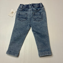Load image into Gallery viewer, Boys Dymples, blue stretch denim jogger pants, elasticated, NEW, size 0,