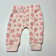 Load image into Gallery viewer, Girls cotton, leggings / bottoms, elasticated, strawberries, GUC, size 000,