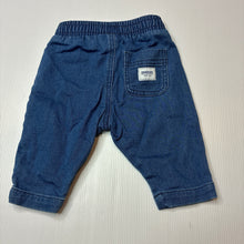 Load image into Gallery viewer, Unisex Bonds, blue stretch denim pants, elasticated, EUC, size 00,