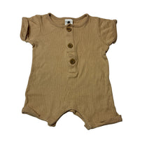 Load image into Gallery viewer, Unisex Dymples, tan cotton romper, GUC, size 000,