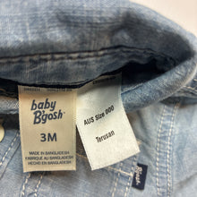 Load image into Gallery viewer, Boys Baby B'Gosh, blue chambray cotton shirtall romper, GUC, size 000,
