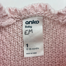 Load image into Gallery viewer, Girls Anko, pink knitted cardigan, marks lower front, FUC, size 1,