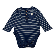 Load image into Gallery viewer, Boys M&amp;S, striped cotton henley bodysuit, FUC, size 0,