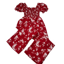 Load image into Gallery viewer, Girls lightweight, red &amp; white floral jumpsuit, FUC, size 3,