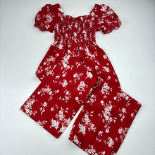 Load image into Gallery viewer, Girls lightweight, red &amp; white floral jumpsuit, FUC, size 3,