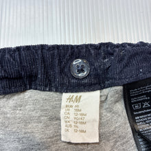 Load image into Gallery viewer, Boys H&amp;M, lined navy corduory cotton pants, adjustable, GUC, size 1-2,