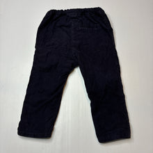 Load image into Gallery viewer, Boys H&amp;M, lined navy corduory cotton pants, adjustable, GUC, size 1-2,