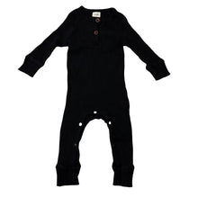 Load image into Gallery viewer, Unisex black, ribbed romper, GUC, size 0,
